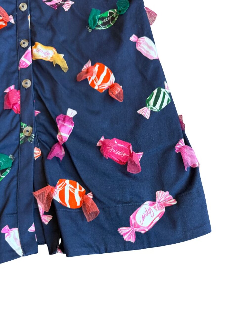 Maeve Navy Candy Print Ruffle Button Front Dress Stretchy Size 8 Women's - Picture 4 of 13